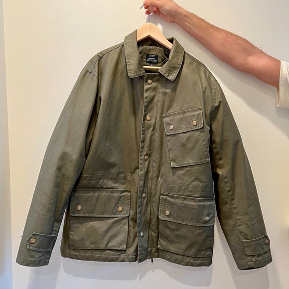 J. Crew Men’s Jacket Enfield Waxed Cotton Olive Green XL - Picture 3 of 8